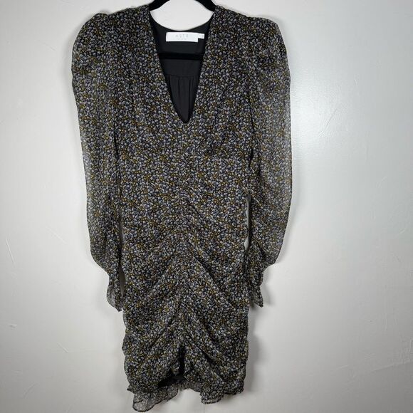 ASTR The Label Black Disty Floral Rouched Dress Size Small - Picture 2 of 14